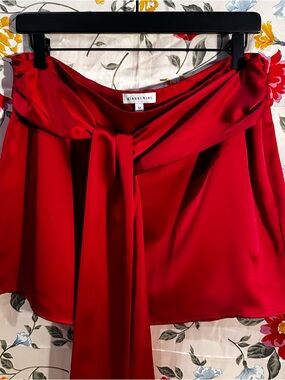 Gianni Bini Vibrant Red Satin Tie-Front Skirt